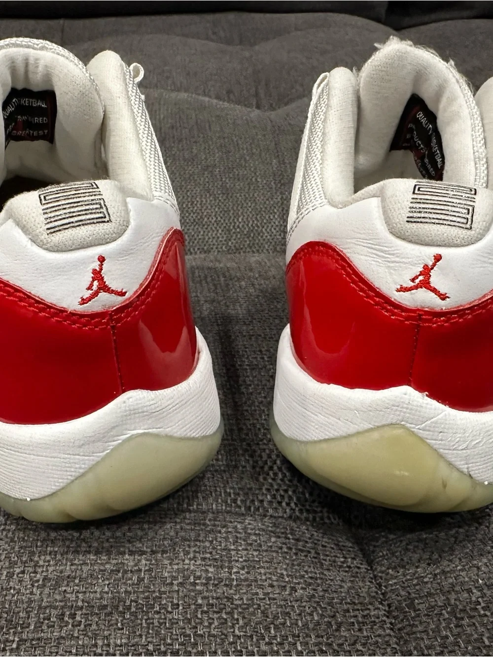 Jordan Kids' White and Red Patent Toe Low-Top Sneakers Boys Size 5